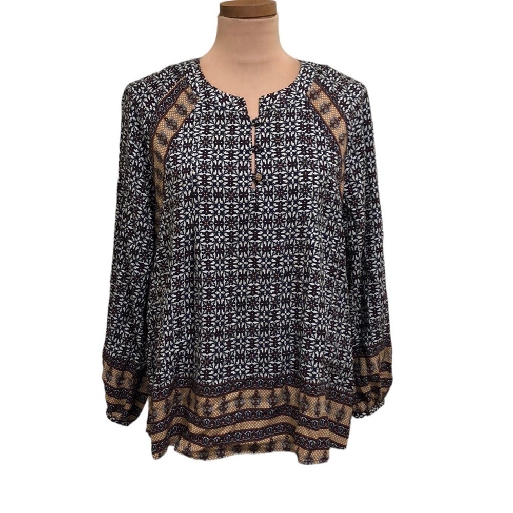 Anthropologie 11-1-Tyhlo Blouse Size Medium Cream Navy Blue